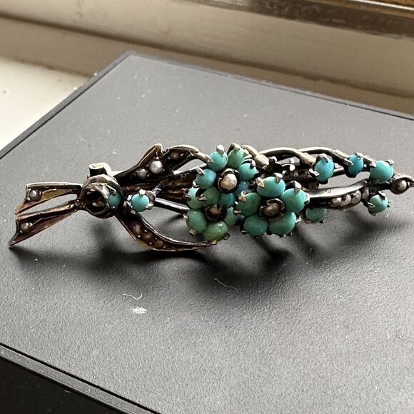 Victorian Bates & Bacon Turquoise Brooch - Picture 2 of 11